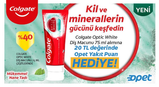 1 Adet Colgate Optic White Alışverişinize 20 TL OPET YAKIT PUAN kampanyası