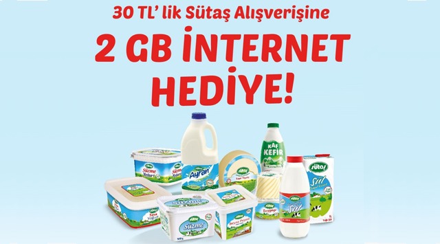 30 TL ve Üzeri Sütaş Alışverişinize 2 GB İNTERNET PAKETİ kampanyası