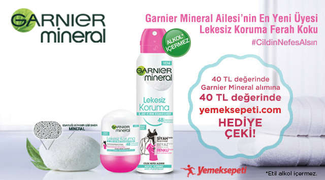 40 TL ve Üzeri Garnier Mineral Alışverişinize 40 TL YEMEKSEPETİ kampanyası