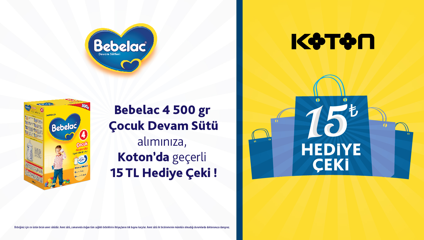 1 Adet Bebelac Alışverişine 15 TL KOTON HEDİYE ÇEKİ kampanyası